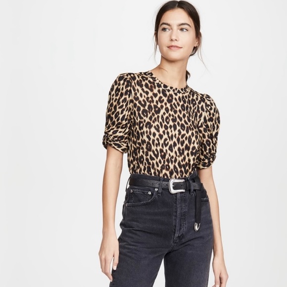 A.L.C. Tops - A.L.C. Kati Leopard Print Twist Sleeve Tee Women Size Small Puff Sleeves Top